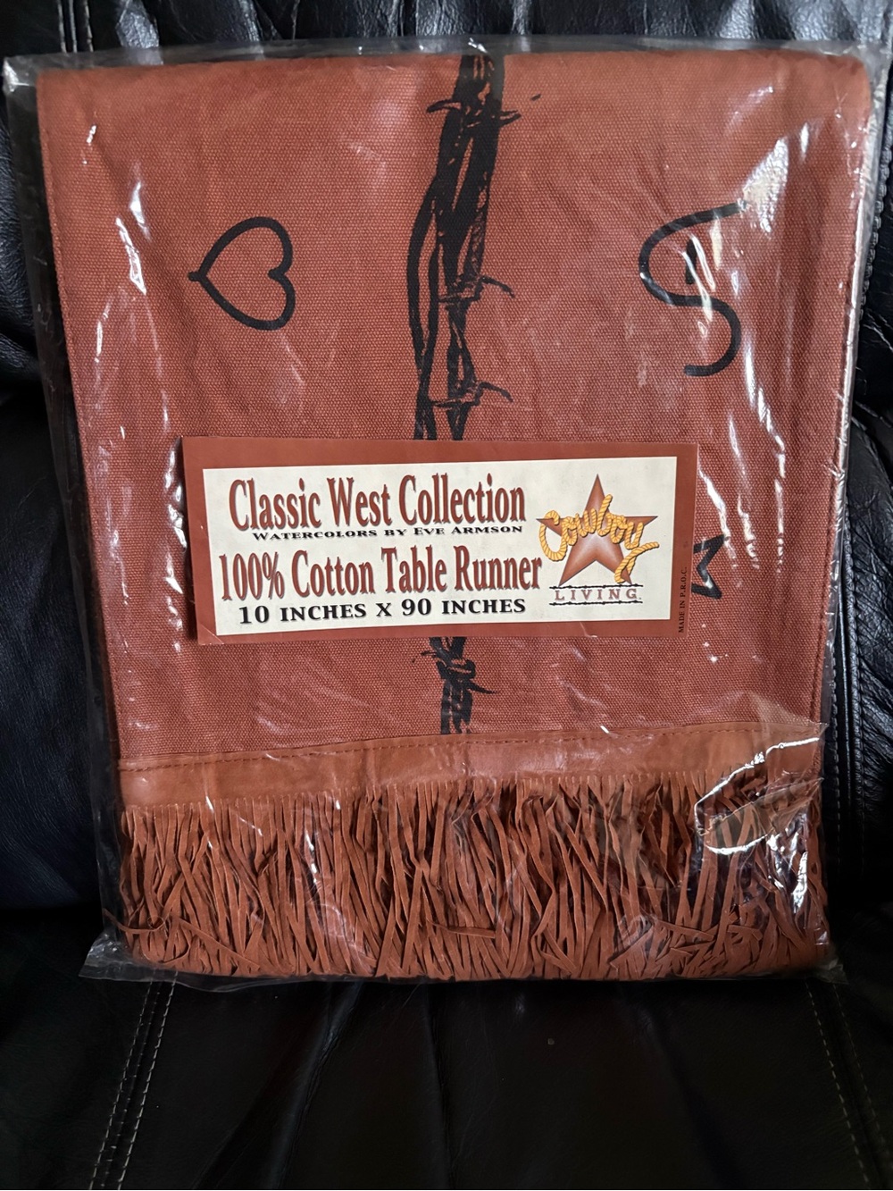 VTG Cowboy Living Brands Barbwire 90 Table Runner NIP Cotton Western Eve Armson
